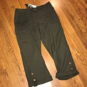 Straight Leg Capri Pants - Olive